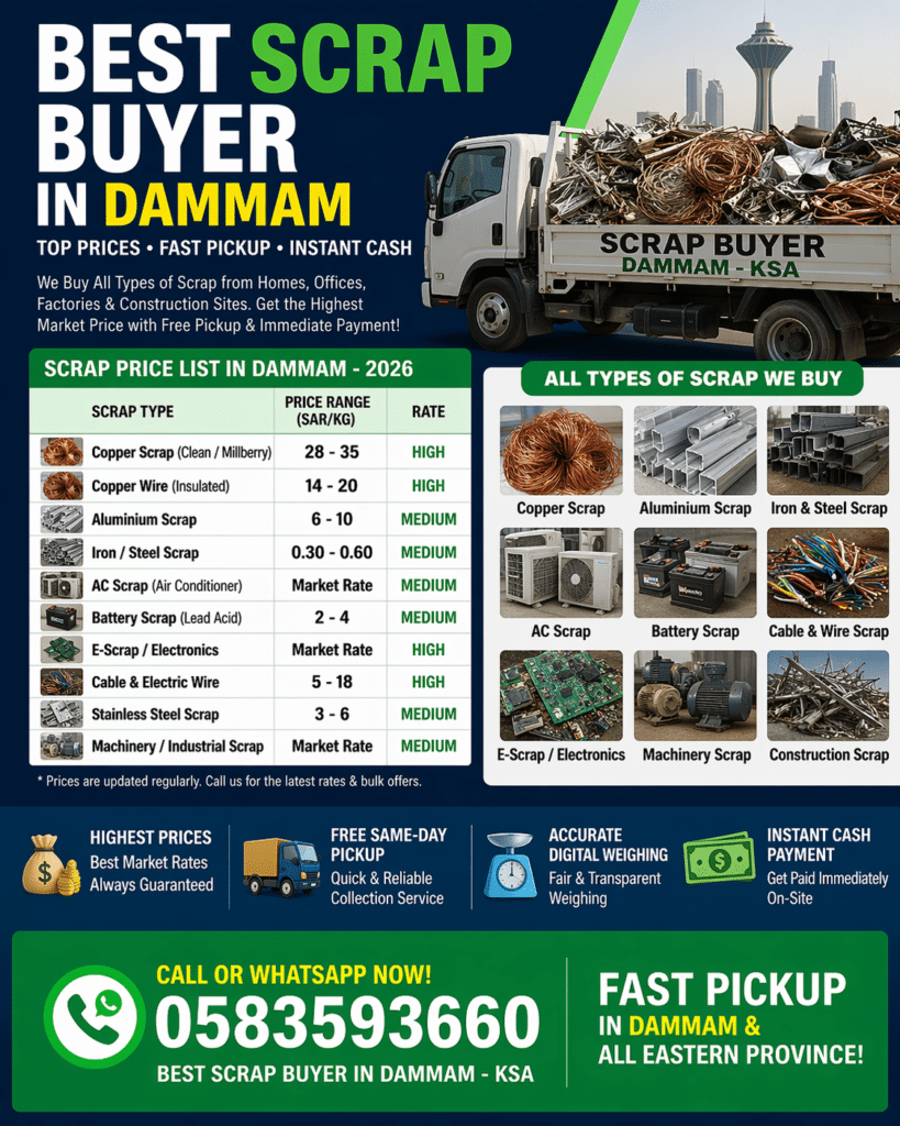 Top scrap dealer in Dammam Saudi Arabia offering fast collection and best market rates 2026