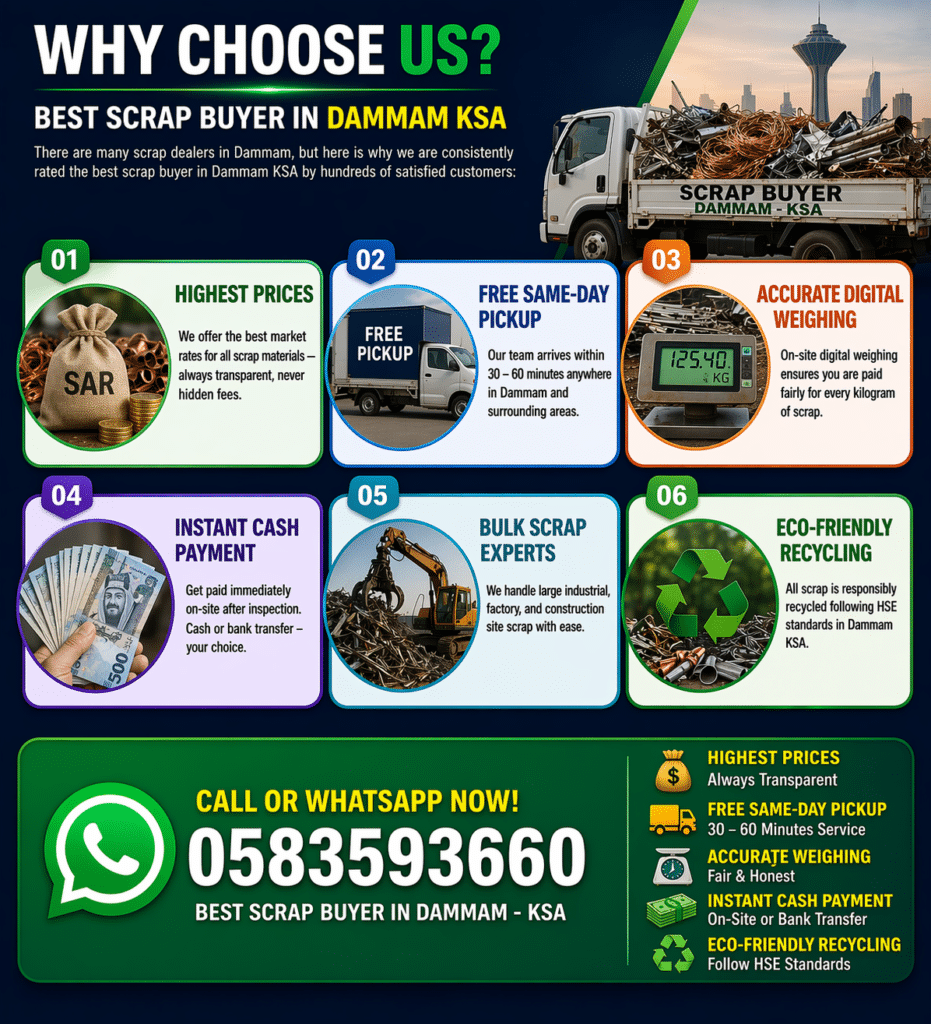 Scrap buyer Dammam price list 2026 with copper, aluminum, iron rates and instant pickup service